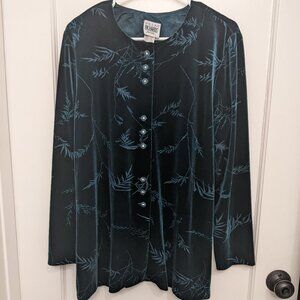 Vintage R&M Richards Velvet Jacket 12P Green Tunic Glitter Rhinestone Buttons